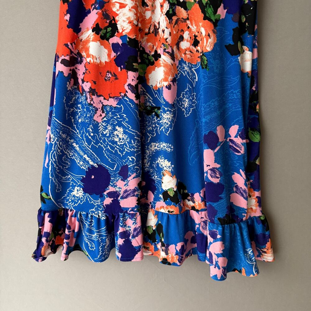 ECI Floral Print Wrap Dress Size S Blue‎ Orange - Picture 8 of 8